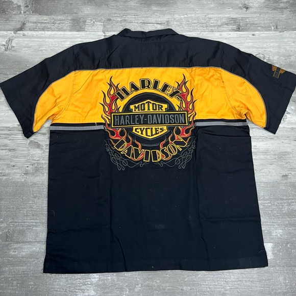 Harley Davidson Yellow & Black Embroidered Biker Shirt XL - Picture 5 of 6